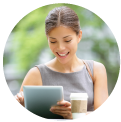 Smiling test taker graphic